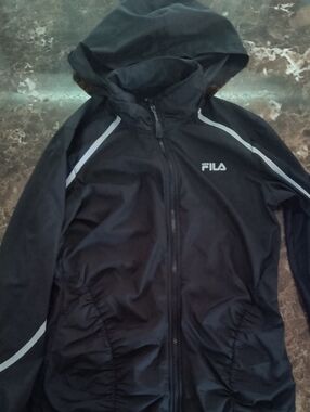 Fila Black Hooded Raincoat with Reflective Trim